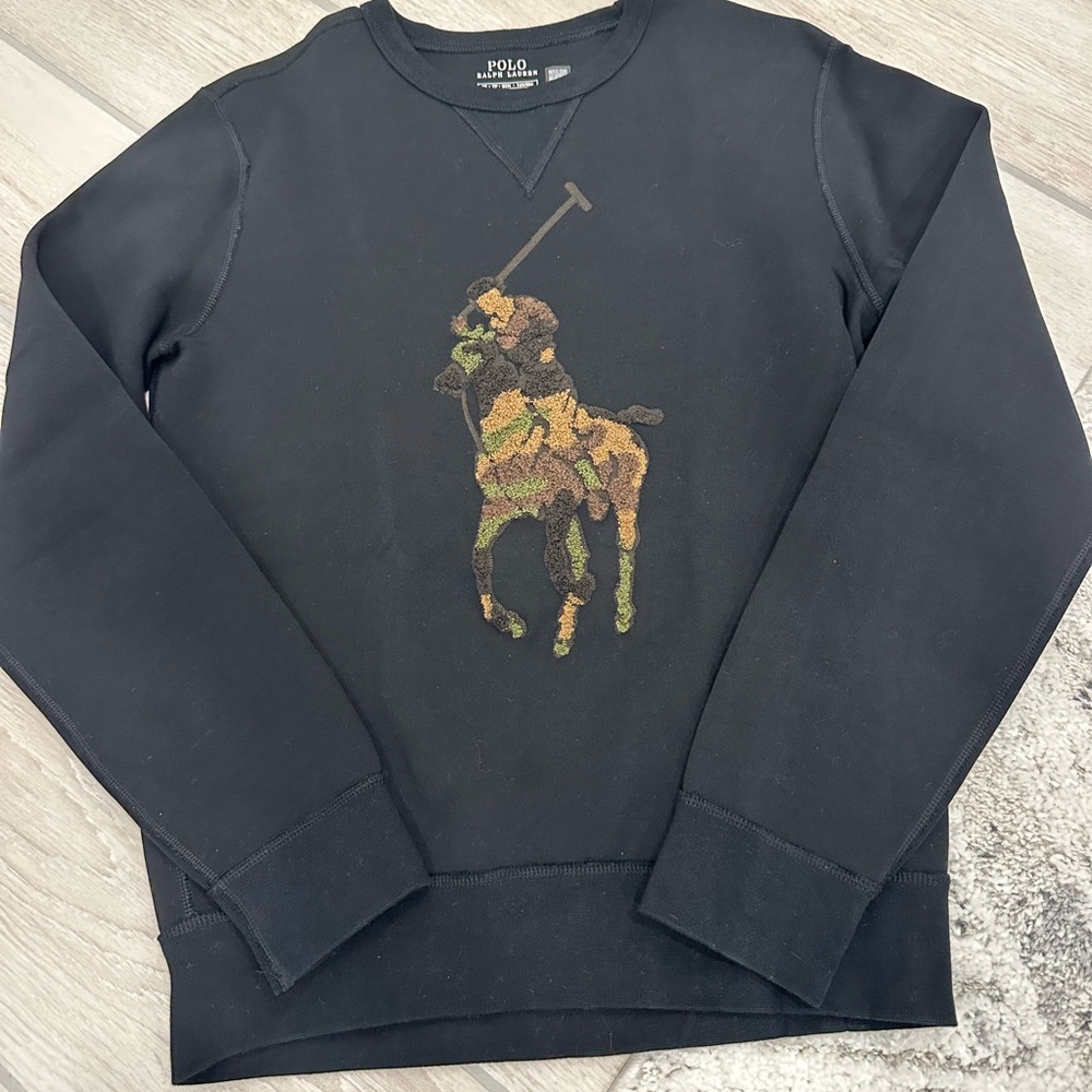 Polo by Ralph Lauren Black Crewneck Sweater with Camouflage Logo